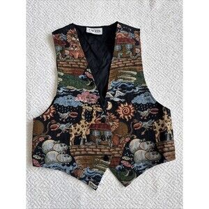 Vintage Noah’s Ark Tapestry Vest Facets By Mirror Sz S Black  Animals